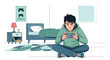 © Leo - Young man playing mobile video game on smartphone in his bedroom.