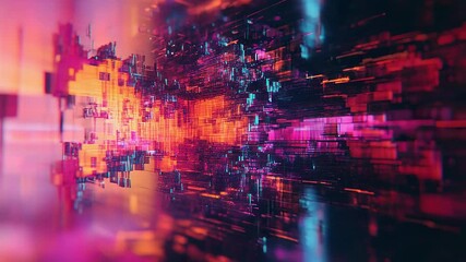 Wall Mural - abstract technology background with glowing cubes forming futuristic cityscape