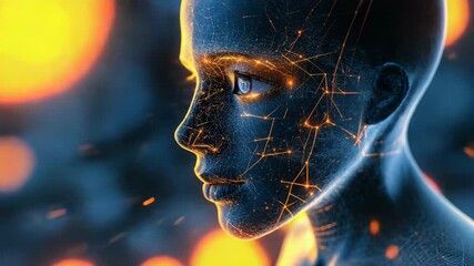 Wall Mural - artificial intelligence forming a face with glowing nodes