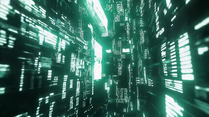 Wall Mural - data stream flowing through cyberspace tunnel visualization