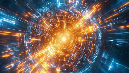 Wall Mural - bright orange and blue wormhole tunnel effect creating motion blur
