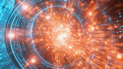 Wall Mural - glowing particles flowing through futuristic circular tunnel