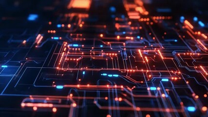 Wall Mural - futuristic circuit board glowing with data transferring activity