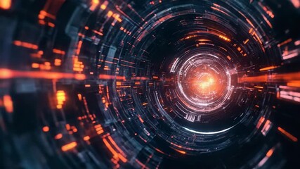 Wall Mural - glowing orange and white light streaking through futuristic tunnel visualization
