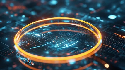 Wall Mural - orange glowing ring illuminating futuristic circuit board, exploring digital innovation