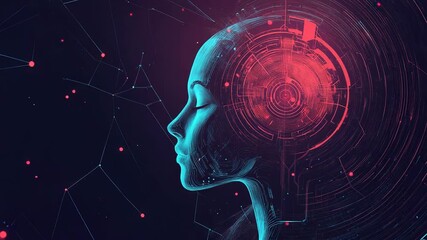 Wall Mural - artificial intelligence, human head transforming into digital data flow