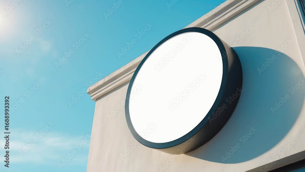 Circular Sign Connection Blank circular sign attached to the building exterior. Stock ...
