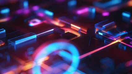 Wall Mural - futuristic neon circuit board with glowing ring illuminating digital landscape