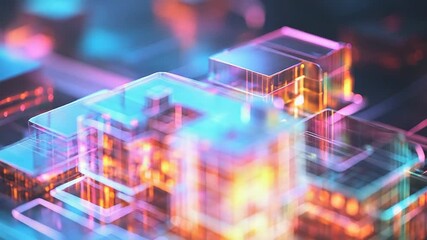 Wall Mural - futuristic buildings emerging from a circuit board with neon lights