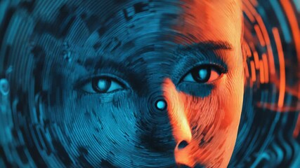 Wall Mural - artificial intelligence face emerging from digital data stream