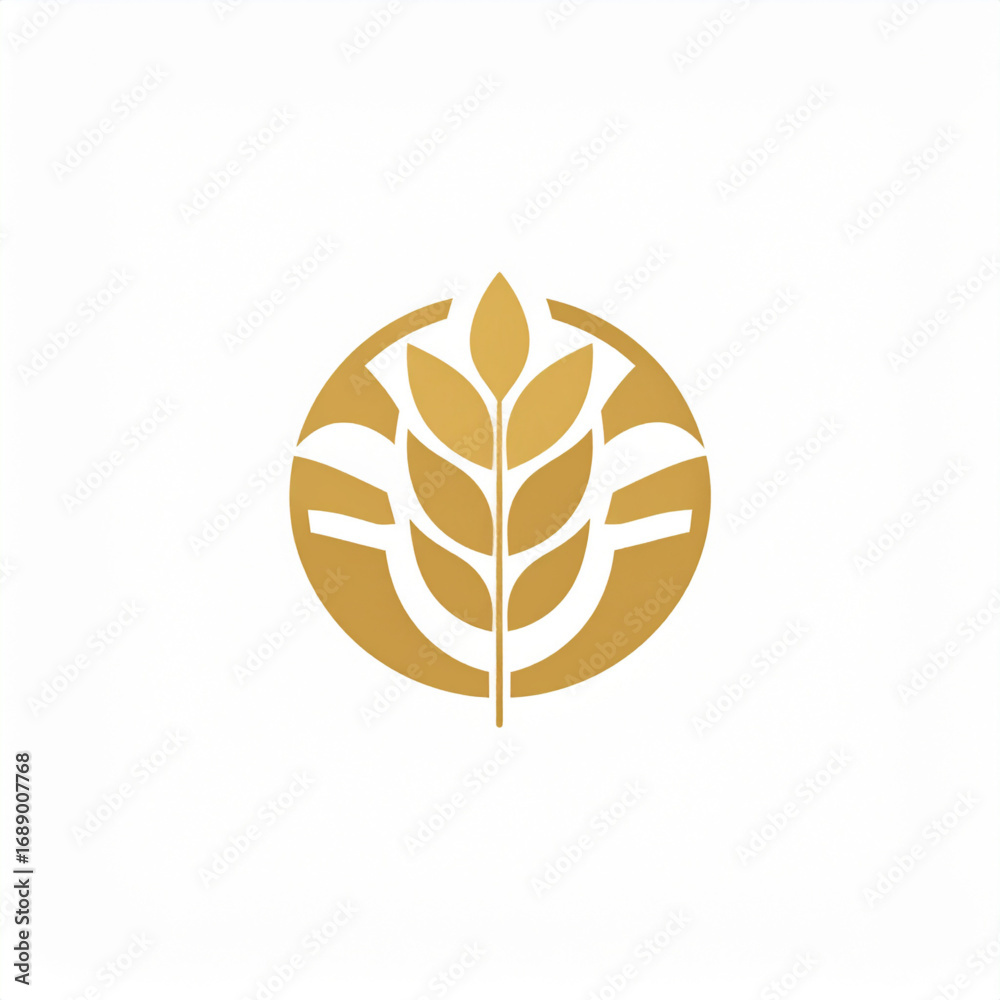 Modern wheat logo in gold with circular farm and bread symbolism Stock ...