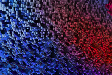 Vibrant abstract geometric pattern with blue and red gradient for modern design. 3d render