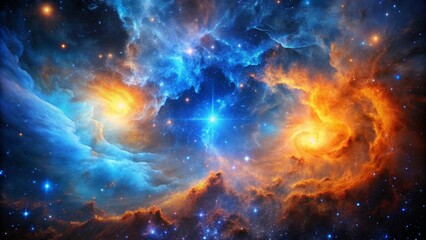 Wall Mural - vibrant blue and orange cosmic nebula in dark space