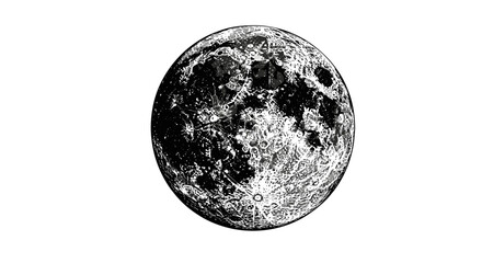Intricate black and white moon art featuring detailed lunar craters and texture