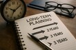© Creative mind - A notepad showcasing Long-Term Planning, complete with clock and glasses.