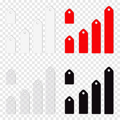 Wall Mural - blank label with hanging hole. realistic 3d vector mockup set. white, black, red, clear transparent.
