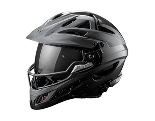 Wall Mural -  Contemporary lacrosse helmet with sleek silver-gray faceguard isolated on transparent background PNG