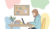 © RYAN - Illustration of a young woman working from home on her laptop with a desk setup featuring plants