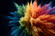 © DodolansStudio - Colorful powder explodes in dark studio creating vibrant cloud of rainbow hues, showcasing dynamic energy and artistic expression.