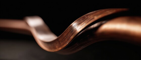 Wall Mural - abstract closeup of shiny copper pipe with dark background, showcasing industrial material and metal
