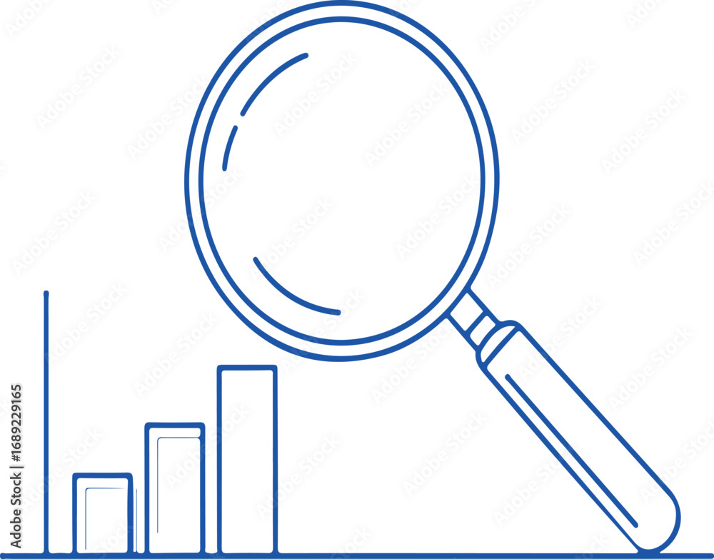 Magnifying glass over rising bar graph rising chart data analysis Stock ...