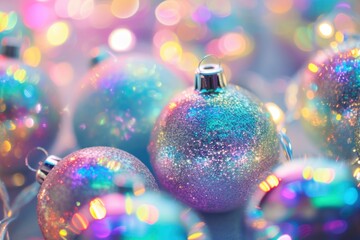 Wall Mural - holographic christmas ornaments background glitter backgrounds illuminated.