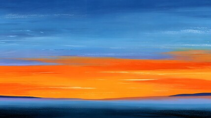 Wall Mural - Vibrant Sunset Over Tranquil Ocean Horizon with Gradient Sky Colors and Peaceful Atmosphere