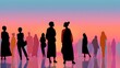 © wannakorn - Silhouetted People Standing in Front of a Colorful Sunset with Vibrant Sky Gradient