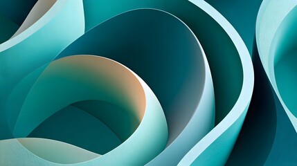 Wall Mural - abstract curves in blue and green layered waves with smooth textures and modern design