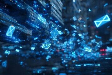 explore the digital frontier with vibrant, futuristic emails floating in a cybernetic space, offerin