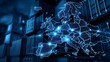 © Caspernik - Advanced digital Europe map projection with glowing network connections against shipping container background in technology logistics center