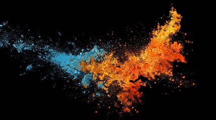 a black background with an abstract explosion of colorful particles resembling a fireworks display