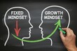 © Risat Designer - Visual representation of the contrast between a fixed mindset and a growth mindset illustrating the path of development and learning