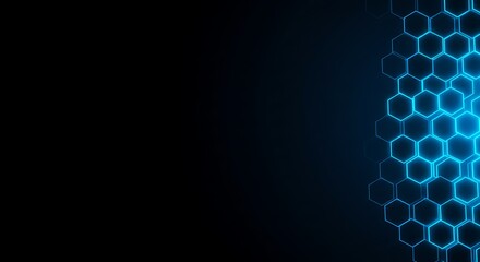 Glowing blue honeycomb pattern on a black backdrop, a conceptual representation of futuristic technology and digital network connection
