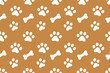 © AIcon Star - cute dog pattern with paw shapes and bone icons seamless repeat background vector in brown and white for packaging art