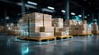 © Johannes - a digitally enhanced image of a pallet of cardboard boxes in a warehouse with glowing lines depicting advanced tracking and inventory management systems
