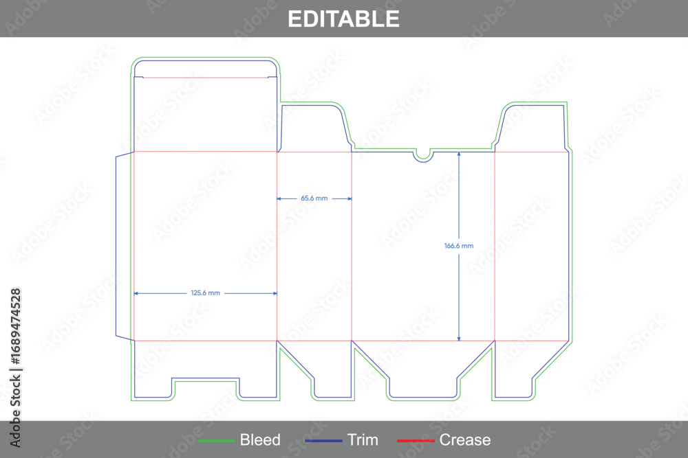 Auto bottom snap lock tuck end box dieline with custom dimensions ...