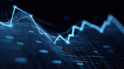 Wall Mural - abstract blue graph line data on a dark background with a depth of field effect