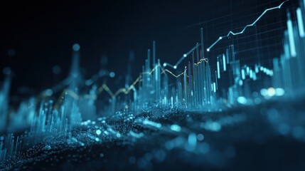 Wall Mural - abstract representation of data with rising lines and vertical bars, cool blue