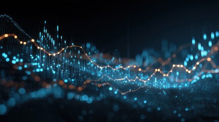 Wall Mural - Abstract digital data visualization of dynamic lines, bokeh, and particles on dark field