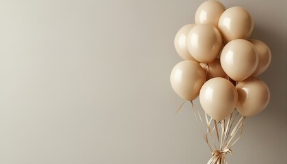 Wall Mural - a cluster of muted beige balloons tied together with twine sits against a pale, neutral backdrop creating a minimalist and celebratory aesthetic.