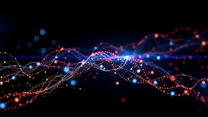 Futuristic data visualization with glowing blue particles on a dark background, symbolizing advanced technology.