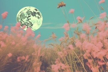 Wall Mural - Moon in meadow craft collage space astronomy outdoors.