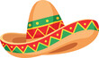 © DLC Studio - Mexican sombrero hat. Traditional sombreros with ethnic patterns, Mexico style masks cartoon vector illustration of Mexican fashion illustration