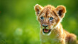 © abu - Close-up portrait of a lion cub in a green grassy area