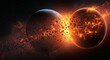 © Epic Photo - Planetary Collision Cosmic Event - Two planets collide in a fiery cosmic event, debris scattering across space. A dramatic scene of celestial destruction