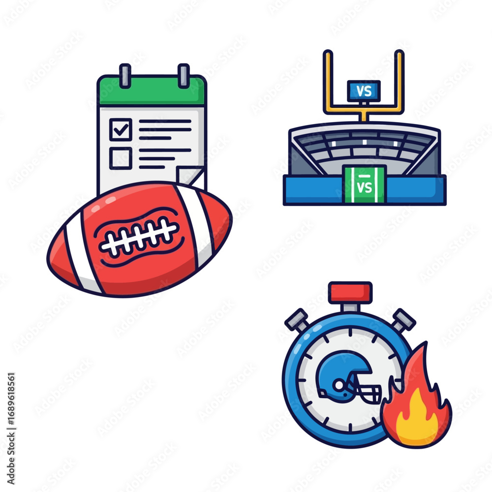 Stadium Timer Plan your winning season with football icons stadium schedule, helmet ...
