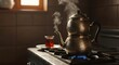 © Fara - Steaming Turkish Tea Pot and Glass on Stove.