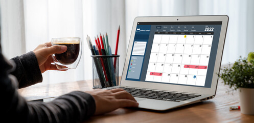 Calendar on computer software application for modish schedule planning for personal organizer and online business