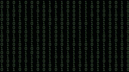 4k stock | Binary digit 1 and 0 flows across a black digital background. Suitable for technology websites or cybersecurity concepts.